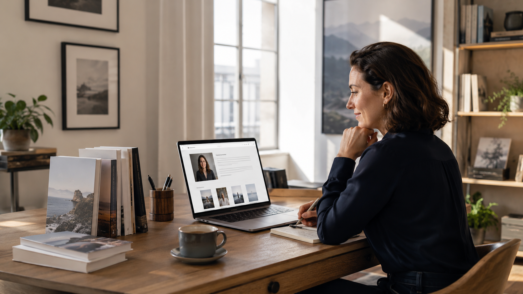 Autrice travaillant sur sa page auteur en ligne pour présenter ses livres sur Auteurs & Livres